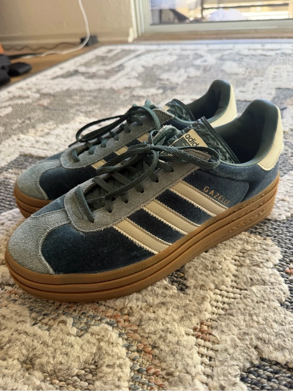adidas Women’s Green and Cream Suede Gazelle Platform Sneakers